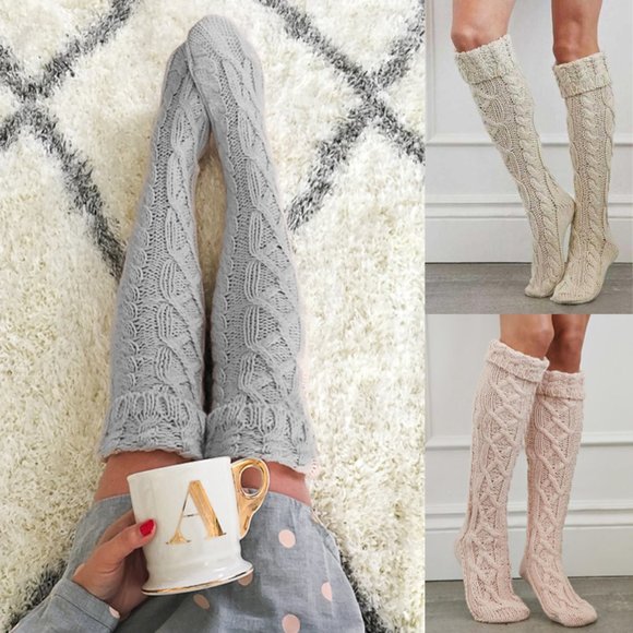 Knee high socks cable knit Cotton Acrylic blend - Picture 11 of 11